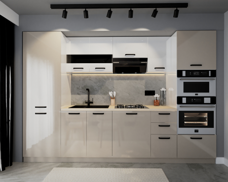 MOBILIER BUCATARIE - Bucatarie Daria, MDF Alb+Cappuccino, 303x60x200cm