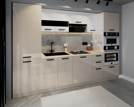 Bucatarie Daria, MDF Alb+Cappuccino, 303x60x200cm [2]