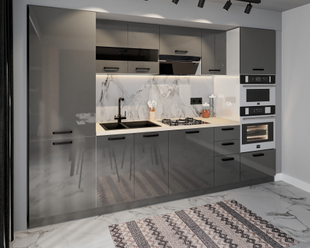 Bucatarie Daria, MDF  Gri antracit, 303x60x200cm [1]
