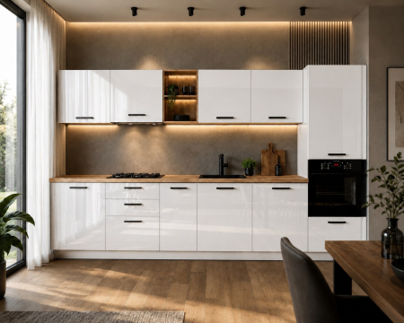 MOBILIER BUCATARIE - Bucatarie Daria MDF V1 Alb lucios 340x60x200cm