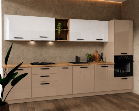 MOBILIER BUCATARIE - Bucatarie Daria MDF V1 Alb lucios/Cappuccino 340x60x200cm