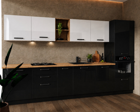 MOBILIER BUCATARIE - Bucatarie Daria MDF V1 Alb lucios/Negru 340x60x200cm