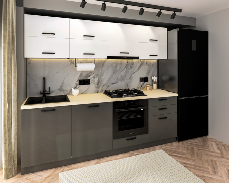 Bucatarie Daria V2, 240x60x200cm, Alb+Antracit [1]