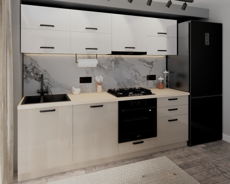 Bucatarie Daria V2, 240x60x200cm, Alb+Cappuccio [1]