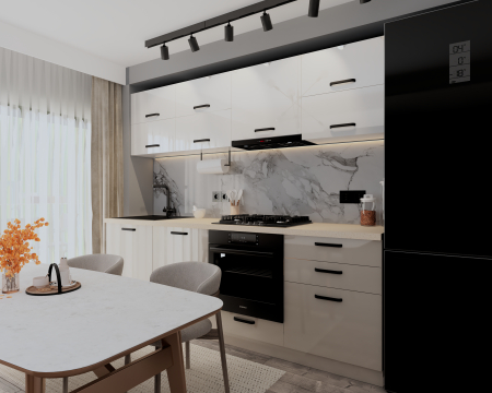 Bucatarie Daria V2, 240x60x200cm, Alb+Cappuccio [2]