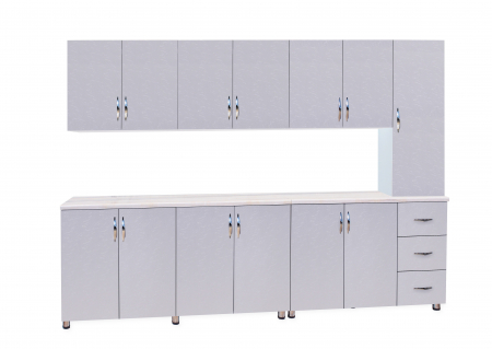 Bucatarie Yustina Alb+Argintiu, 280x43x189cm [8]