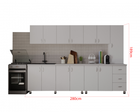 Bucatarie Yustina Alb+Argintiu, 280x43x189cm [11]