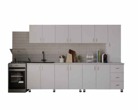 Bucatarie Yustina Alb+Argintiu, 280x43x189cm [10]