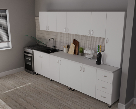 Bucatarie Yustina Alb+Argintiu, 280x43x189cm [2]