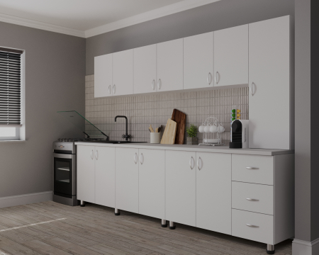 Bucatarie Yustina Alb+Argintiu, 280x43x189cm [3]