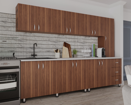 Bucatarie Yustina nuc, 280x43x189cm [1]