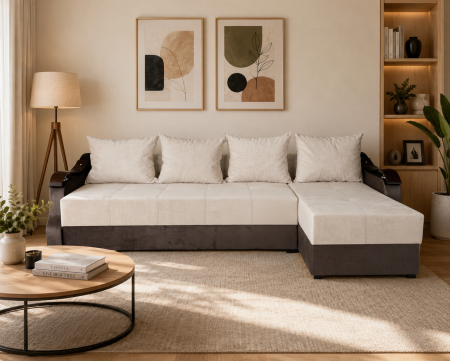 MOBILIER TAPITAT - Coltar Extensibil Dana Maro Crem 300x145x70 cm