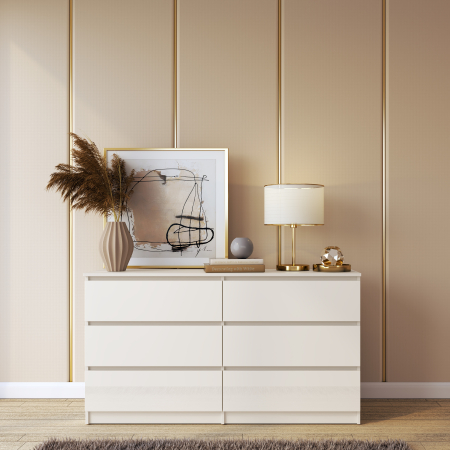 MOBILIER DORMITOR - Comoda Aria 6 sertare  Alb 120x40x77 cm