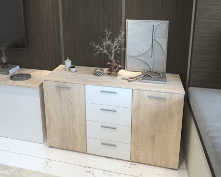 Comoda Lileia Ro, 134x41x81 cm, Sonoma/Alb [1]