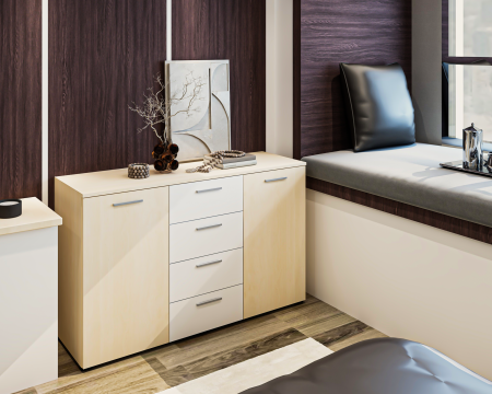 MOBILIER DORMITOR - Comoda Lileia Ro, 134x41x81 cm, Sonoma/Alb