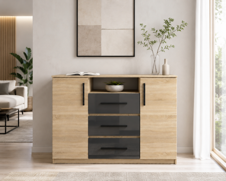 Comoda Maya Sonoma/Acril Antracit 120x45x86 cm