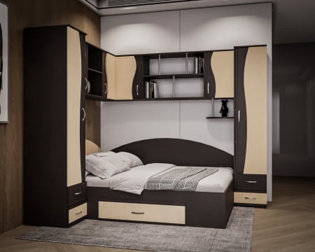 MOBILIER DORMITOR - Dormitor Tineret Colt S, Wenge+Mesteacan 187x51/247x200 cm