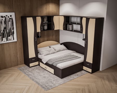 Dormitor Tineret Colt S, Wenge+Mesteacan 187x51/247x200 cm [3]