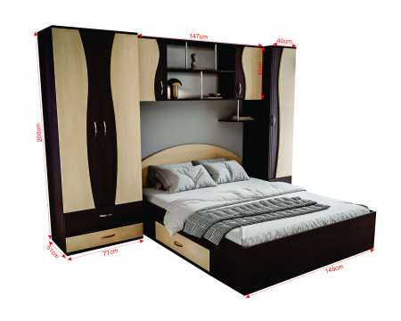 Dormitor Tineret cu D2 Wenge+Mesteacan [7]