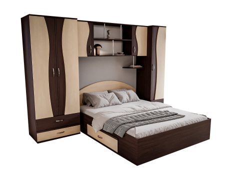 Dormitor Tineret cu D2 Wenge+Mesteacan [4]