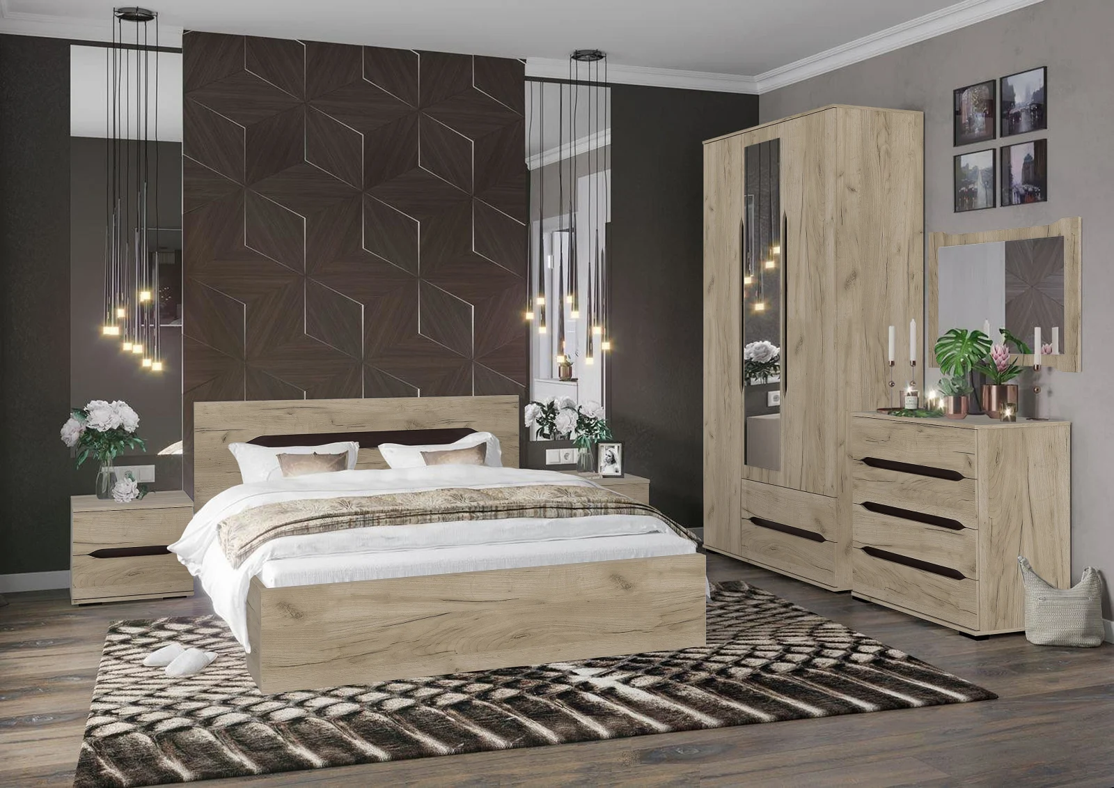 Dormitor Valencia Dulap 3 Usi Stejar k002 [2]