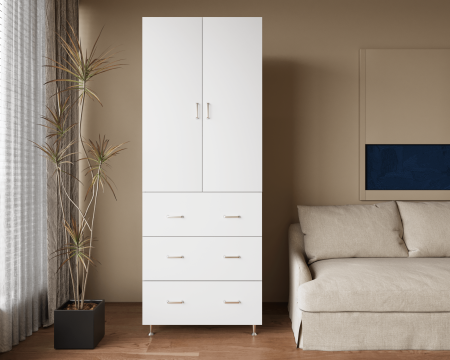 MOBILIER DORMITOR - Dulap, 2U-3S, 70x35x180 cm, Alb