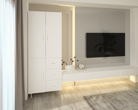 MOBILIER LIVING - Dulap 3Usi -3S, 70x 35x 180 cm Alb