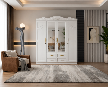 MOBILIER DORMITOR - Dulap ZQW 034 MDF 4 Usi/ 4 Seratre Alb 200x52x215 cm