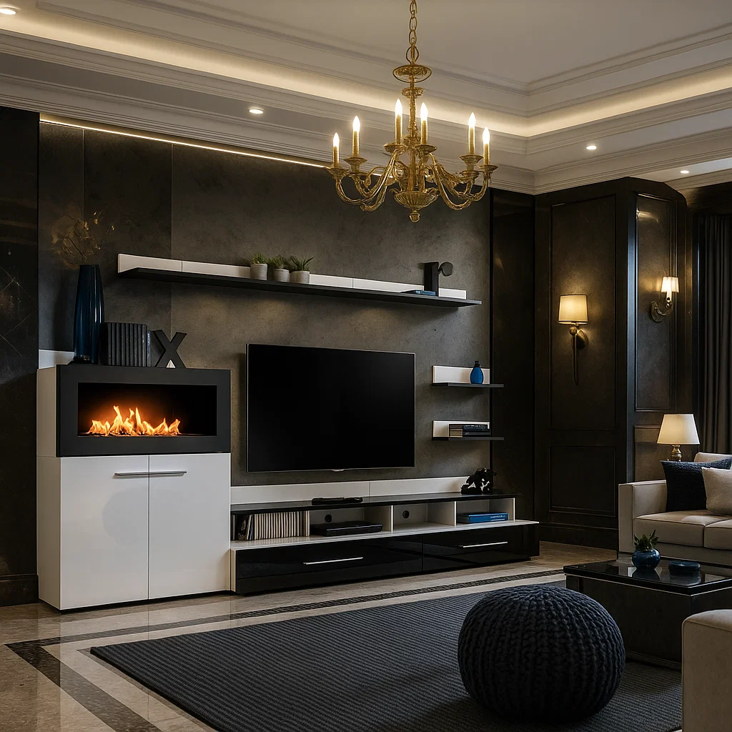 Living Set - Living Camino Alb Lucios + Nergu Lucios, 290x45x160 cm