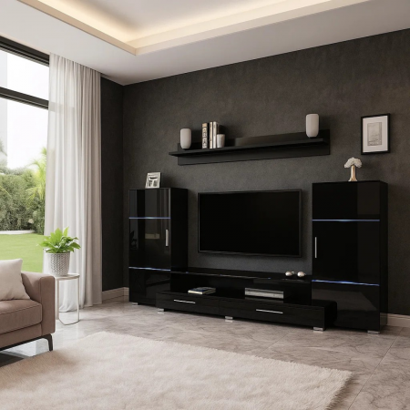 Living Set - Living Domino 280x45x140 cm, MDF Negru Lucios