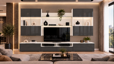 Living Set - Living MP2 Alb + Acril antracit, cappuccino Alb+Acril Antracit