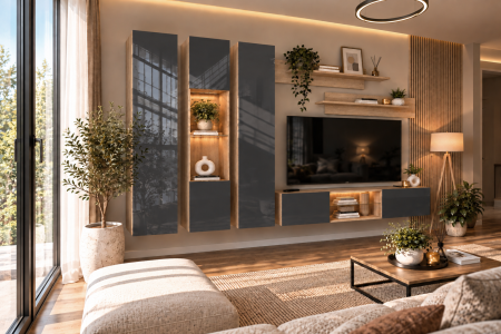MOBILIER LIVING - Living MP3 Sonoma + Acril cappuccino, alb, negru, antracit Sonoma+Antracit