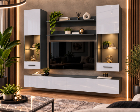 Living Set - Living MP5 Antracit + Acril alb, Negru, Cappuccino Antracit+Alb