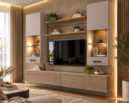MOBILIER LIVING - Living MP5 Stejar K2737 Cotta Cremona + Kasmir, Black Truffle, K519 Mouse Grey Stejar K2737 Cotta Cremona + Kasmir