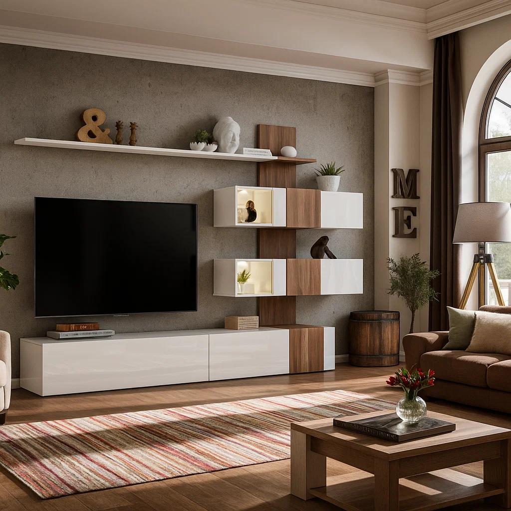 MOBILIER LIVING - Living Quill Alb Lucios + Nuc 250x40x160 cm