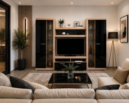 Living Set - Living Sonata Sonoma Negru 280x43x197 cm