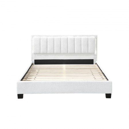 Pat tapitat Comfort 1 cu LED, 140x200, cadru din lemn cu somiera fixa, culoare Crem [4]