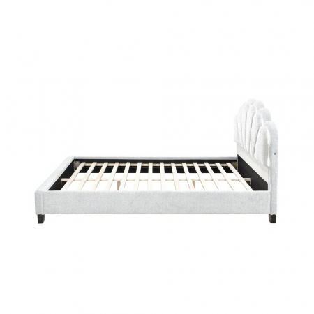 Pat tapitat Comfort 2 cu LED, 140x200, cadru din lemn cu somiera fixa, culoare Crem [3]