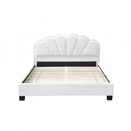 Pat tapitat Comfort 2 cu LED, 140x200, cadru din lemn cu somiera fixa, culoare Crem [4]
