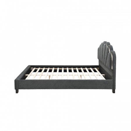 Pat tapitat Comfort 2 cu LED, 160x200, cadru din lemn cu somiera fixa, culoare Gri [2]