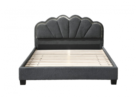 Pat tapitat Comfort 2 cu LED, 160x200, cadru din lemn cu somiera fixa, culoare Gri [5]
