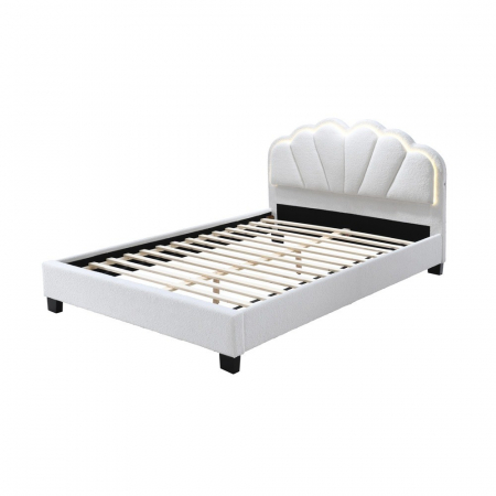 Pat tapitat Comfort 2 cu LED, 180x200, cadru din lemn cu somiera fixa, culoare Crem [1]