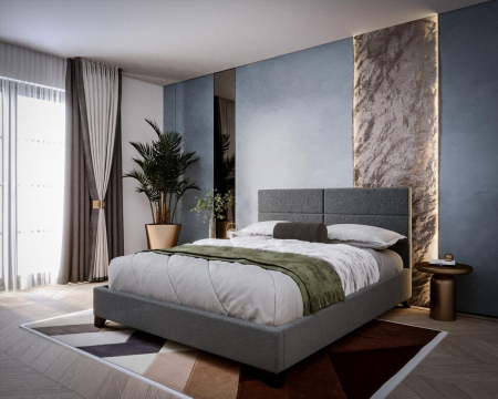MOBILIER TAPITAT - Pat Tapitat Houston 160x200 cm, Suport Saltea Inclus, Culoare Gri
