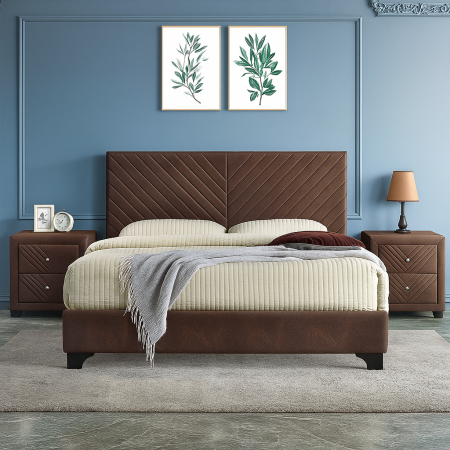 MOBILIER TAPITAT - Pat Tapitat Kring 140x200 cm, Suport Saltea Inclus, Culoare Maro