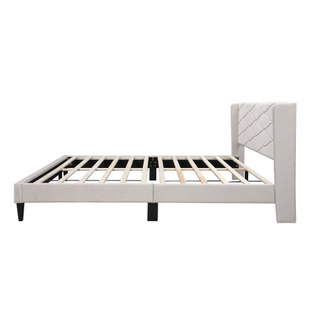 Pat tapitat Maya, 140x200, cadru din lemn cu somiera fixa, culoare Bej [3]