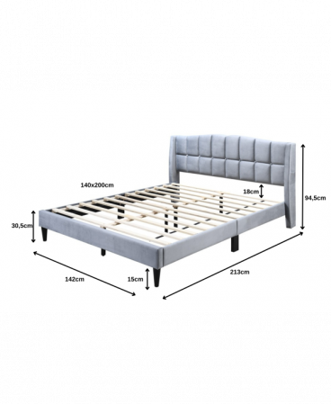 Pat tapitat Maya 2, 140x200, cadru din lemn cu somiera fixa, culoare Gri [4]