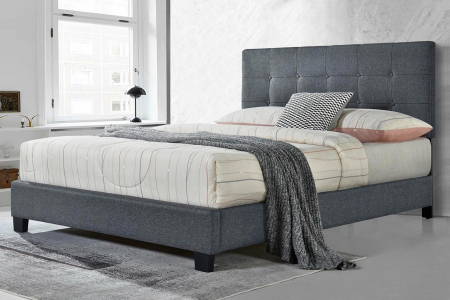 Pat tapitat Modern 120x200cm, cadru din lemn cu somiera fixa, culoare Gri [3]