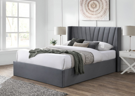 Paturi - Pat tapitat Prestige 2, 160x200, cu somiera metalica rabatabila si spatiu de depozitare, culoare Gri