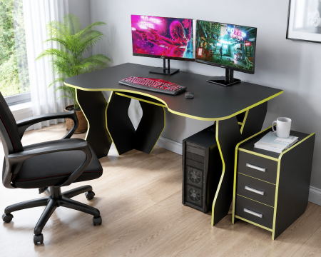 MIC MOBILIER - Set birou PC cu 1 Noptiera KL 9.0 Wenge Galben