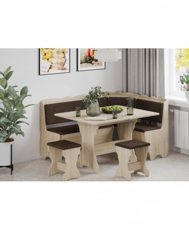 MOBILIER BUCATARIE - Set coltar Rodos + Masa extensibila si 2 tabureti, Sonoma/Balaton